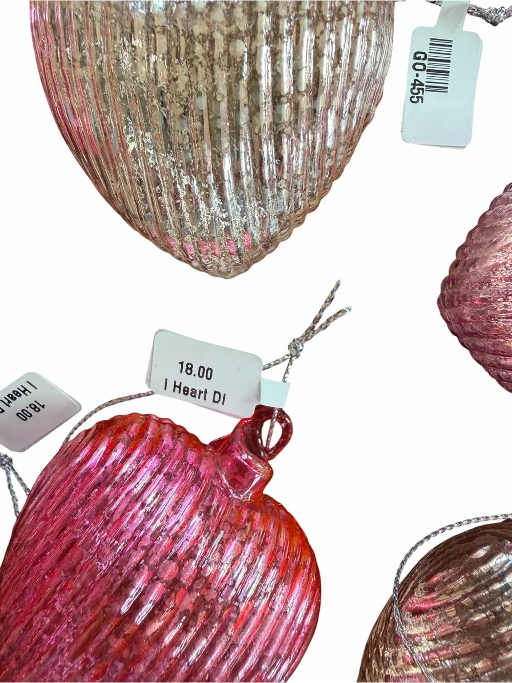 Glass Heart Striped Ornament Set - Pink & Gold - Home Accents